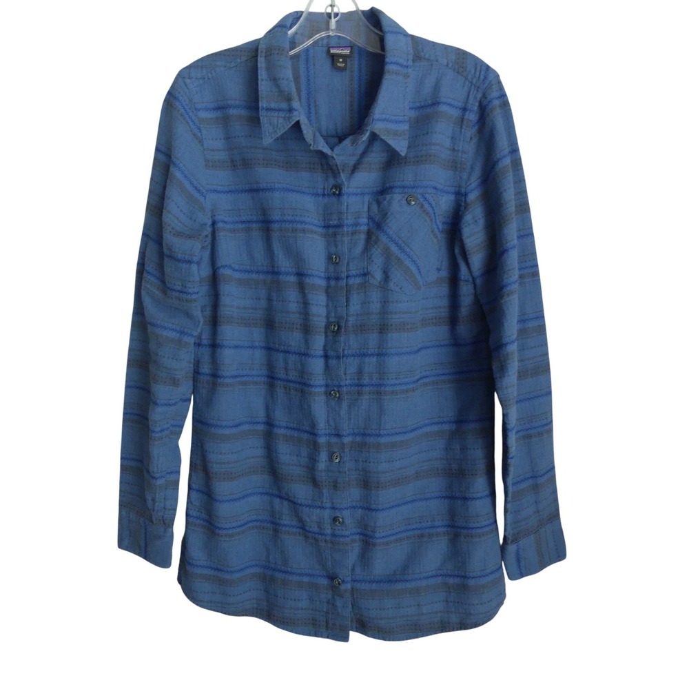 Patagonia Work Wear Womens Blue Organic Cotton Shirt Size M Texture Outdoor